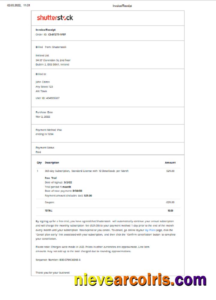 Ireland Shutterstock invoice